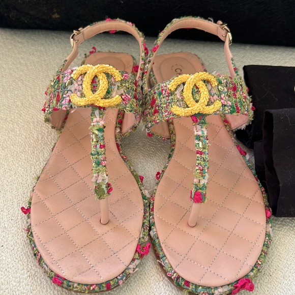 Chanel Tweed Sandals sz 39 - Picture 2 of 6